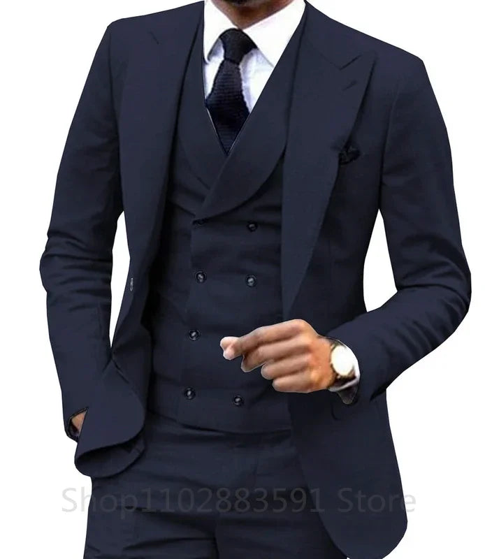 M&T Wear - 3-Piece Men's Wedding & Business Suit – British Style Slim Fit Tuxedo