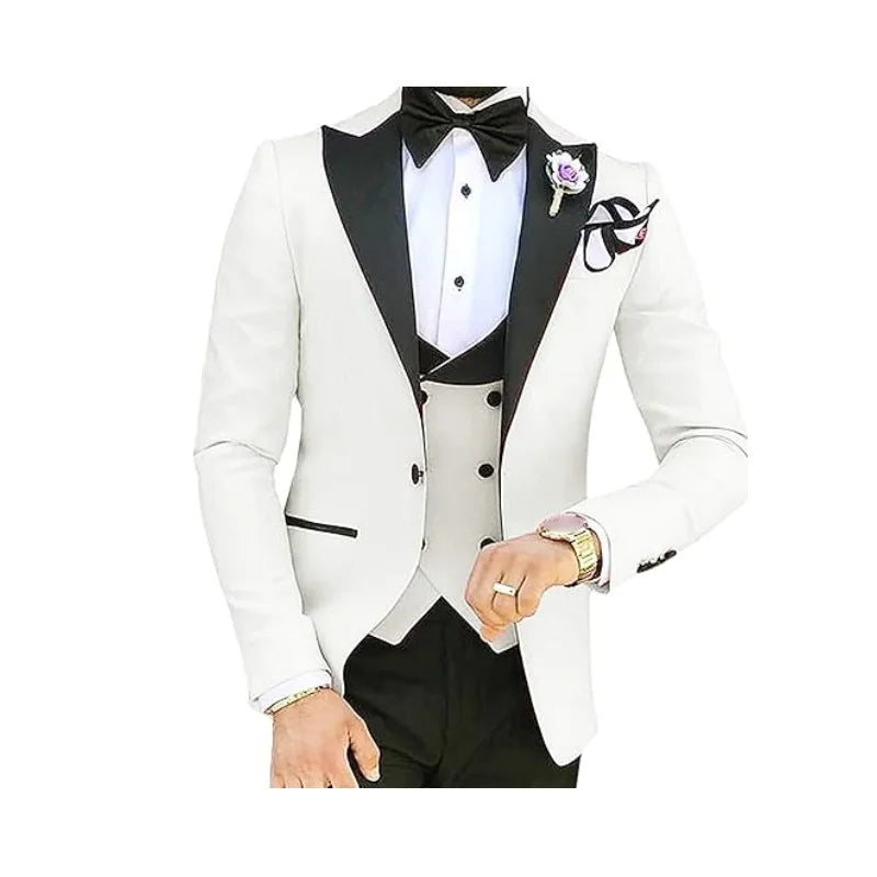 M&T Wear -  Men’s 3-Piece Tuxedo Suit with Lace Lapel – Stylish Party & Dinner Set
