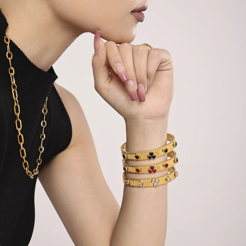 M&T Wear Women's Gear Buckle Bracelet – Love Zircon Stainless Steel Jewelry