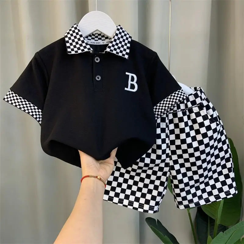 M&T Wear - Korean Children's Clothes 2025 Summer Kids Clothes Boys Outfits Baby Thin Short Sleeves Stripe Polo Shirt +Shorts Two Pieces Set