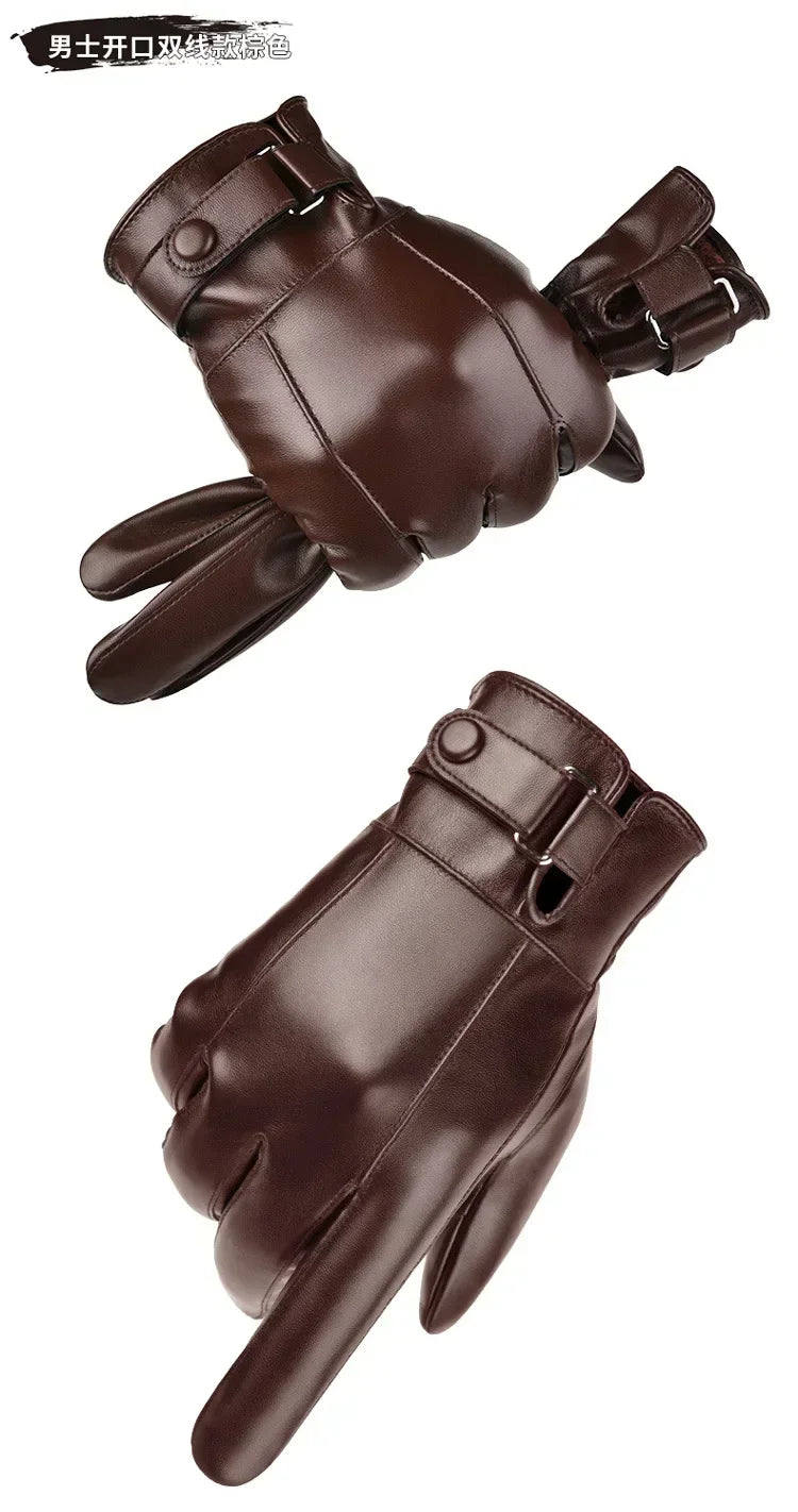 M&T Wear - Winter Gloves For Men Genuine Leather Gloves Outdoor Cycling Black Real Sheepskin Keep Warm Driving Motorcycle Gloves