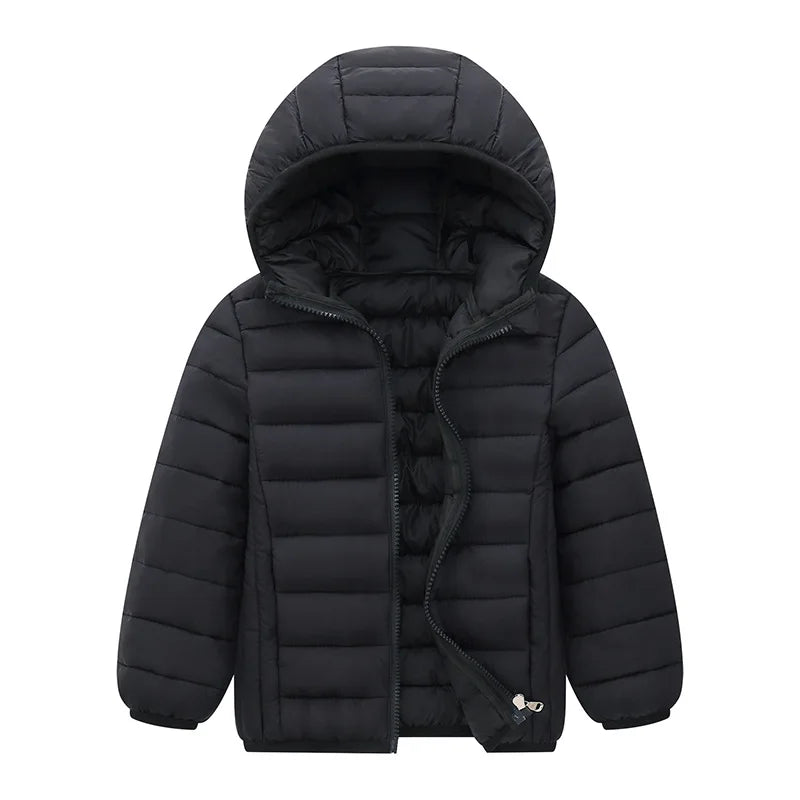 M&T Wear - Kids Down Jackets For 3-14 Years Autumn Winter Boys Girls Warm Solid Down Coats Teens Hooded Zipper Outerwear Children Clothing