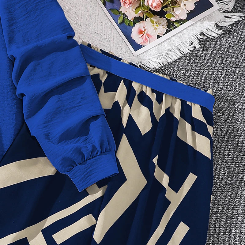 M&T Wear - Kids Clothing Sets For Girls Khaki Off-shoulder Long sleeve Top & Stripe Printing Pants Summer Resort Style Children Suits OOTD