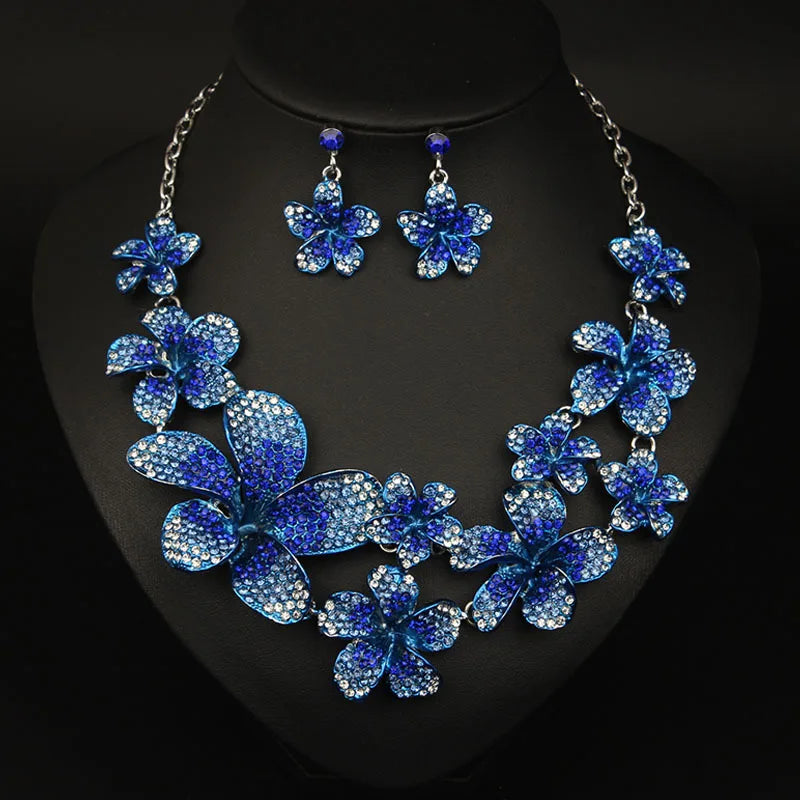 M&T Wear - Luxury Crystal Flower Necklace & Earrings Set for Women