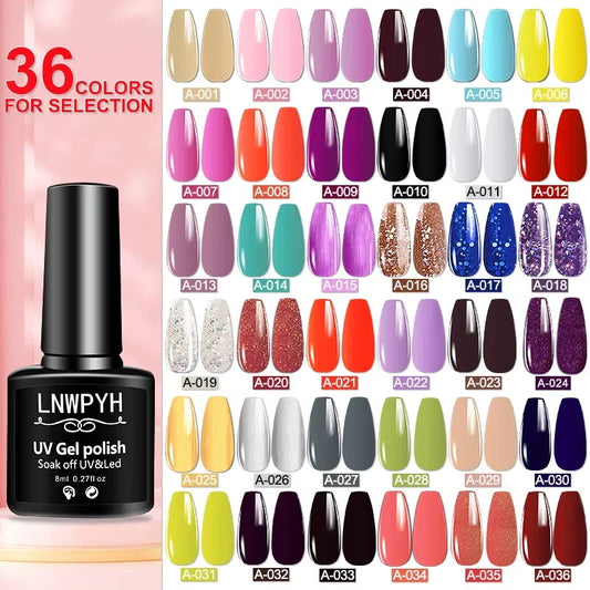 M&T Wear - 36 Color Gel Nail Polish Collection | Semi-Permanent Soak Off UV/LED Gel Varnish (8ml)