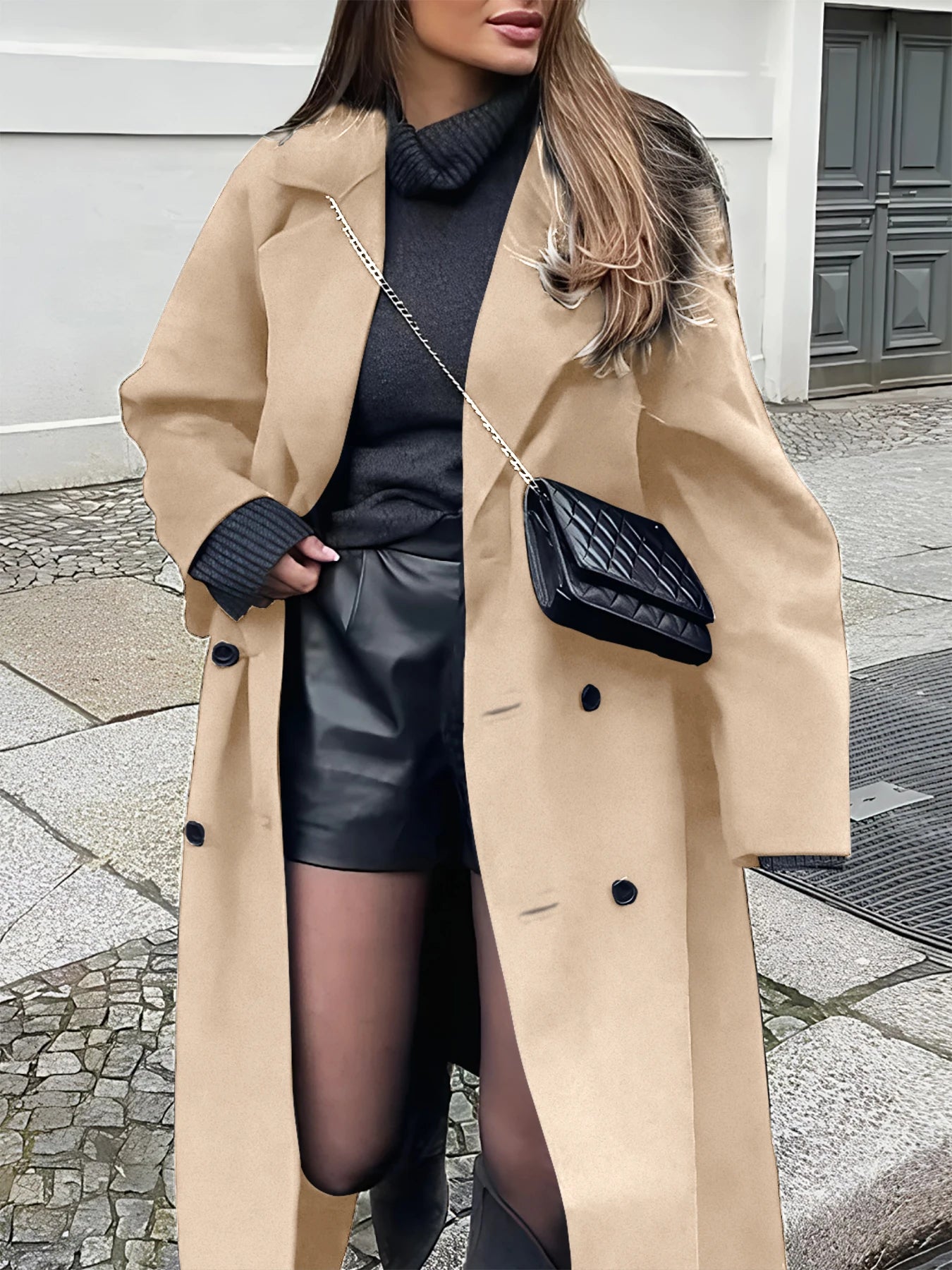 M&T Wear - Casual Loose-Fitting Long Woolen Coat with Double Button Front