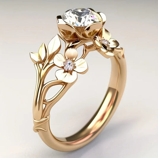 M&T Wear – Luxurious Gold Floral Ring for Women