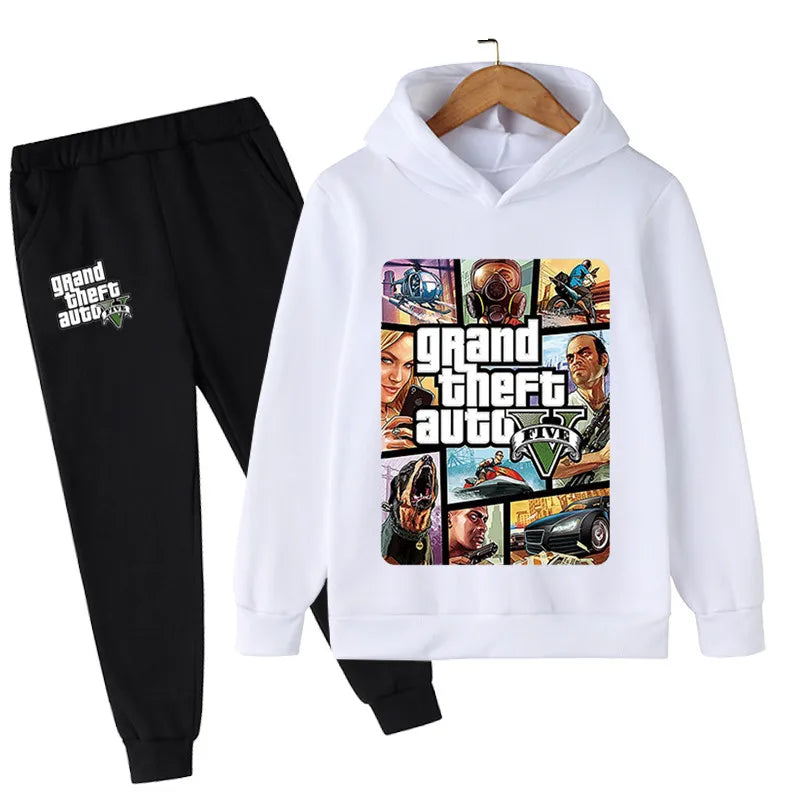 M&T Wear - Kids Game Gta 5 2pcs Hooded Sweatshirt+Jogging Pants Suits 3-13 Years Boys Girls Spring Autumn Tracksuits Children Clothes Sets