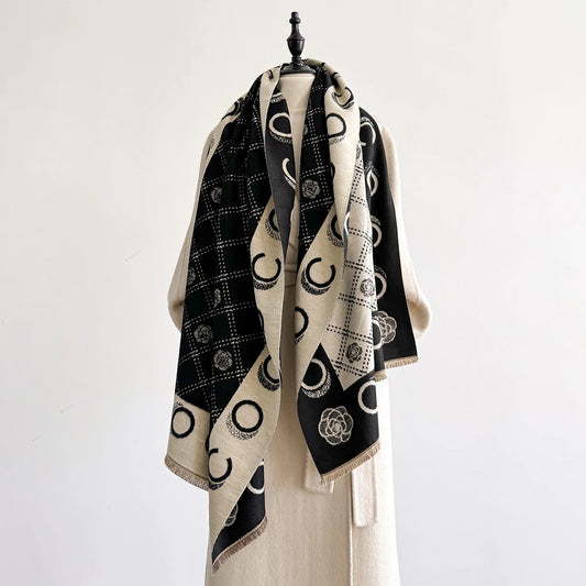 M&T Wear - Luxury Designer Brand Winter Blanket Scarf Shawls for Women Warm Pashmina Cashmere Exquisite Floral Print Large Wrap Long Foular