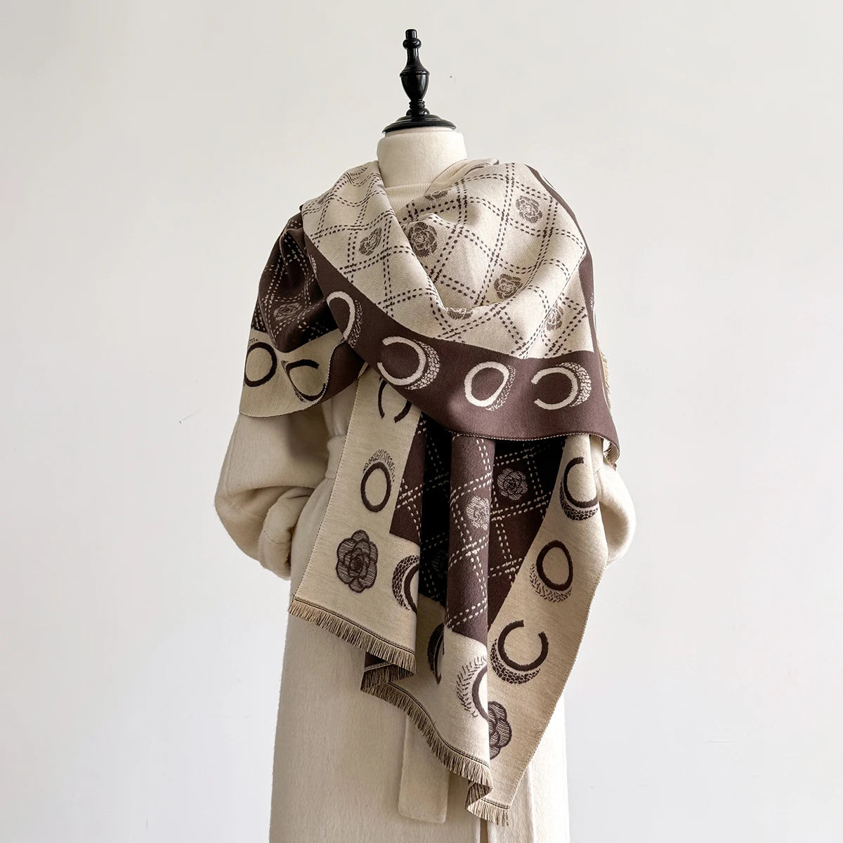 M&T Wear - Luxury Designer Brand Winter Blanket Scarf Shawls for Women Warm Pashmina Cashmere Exquisite Floral Print Large Wrap Long Foular
