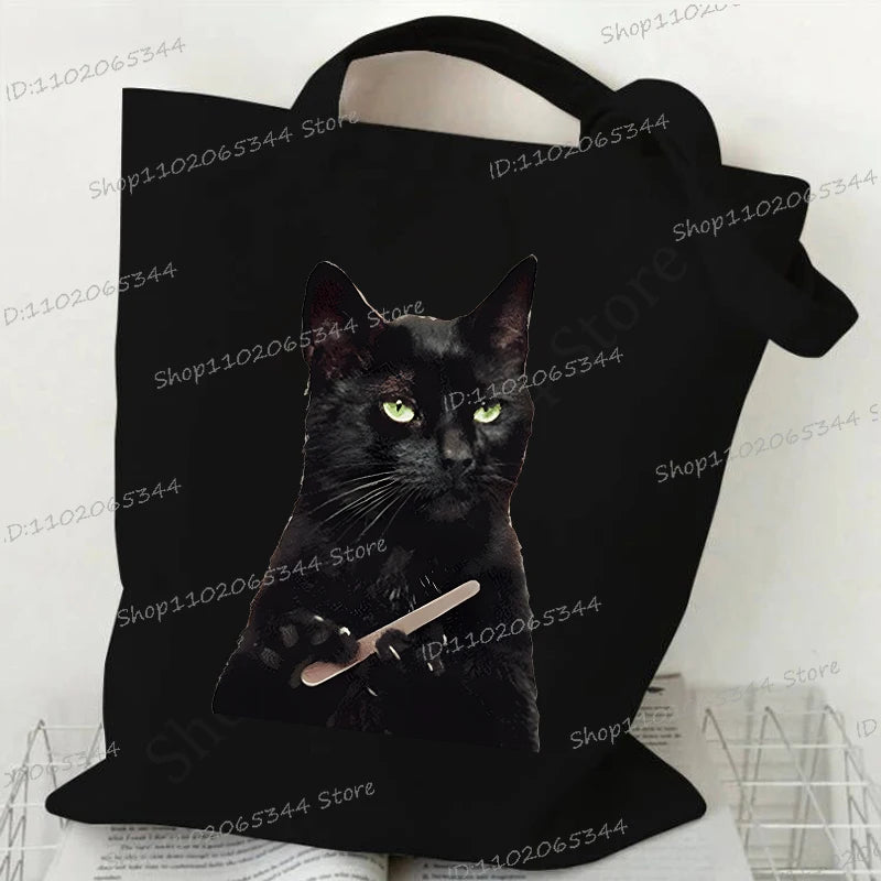 M&T Wear - Women’s Meme Cat Canvas Tote Bag | Funny Cartoon Shoulder Bag