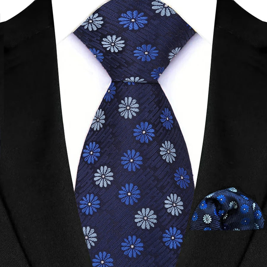 M&T Wear - Luxury Navy Solid 8cm NeckTie & Pocket Square Set