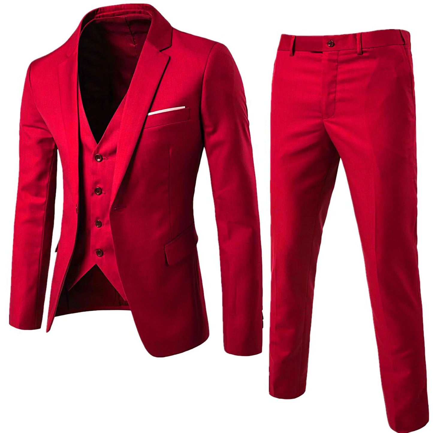 M&T Wear Men’s 3-Piece Slim Fit Formal Suit – Solid Color Business & Wedding Set