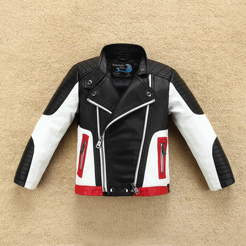 M&T Wear - Handsome Cool Design Boys Leather Motor Jacket For Autumn Spring Kids Warm Coat Bomber  Baby Toddler Winter Clothes 2-12 years