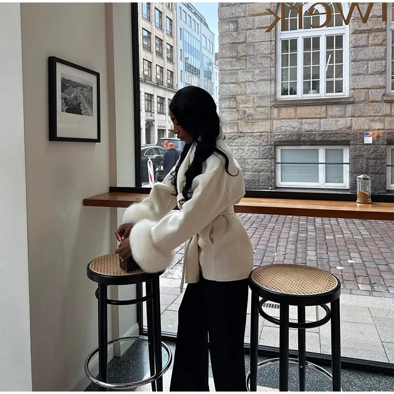 Elegant Solid Long Overcoat Women Turn-down Collar Lace Up Full Sleeve Classic Warm Coat 2025 New Lady Autumn Winter Casual Wear