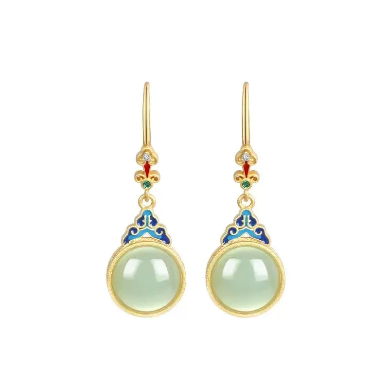 M&T Wear - Vintage Gilded Enamel Water-Drop Jade Earrings