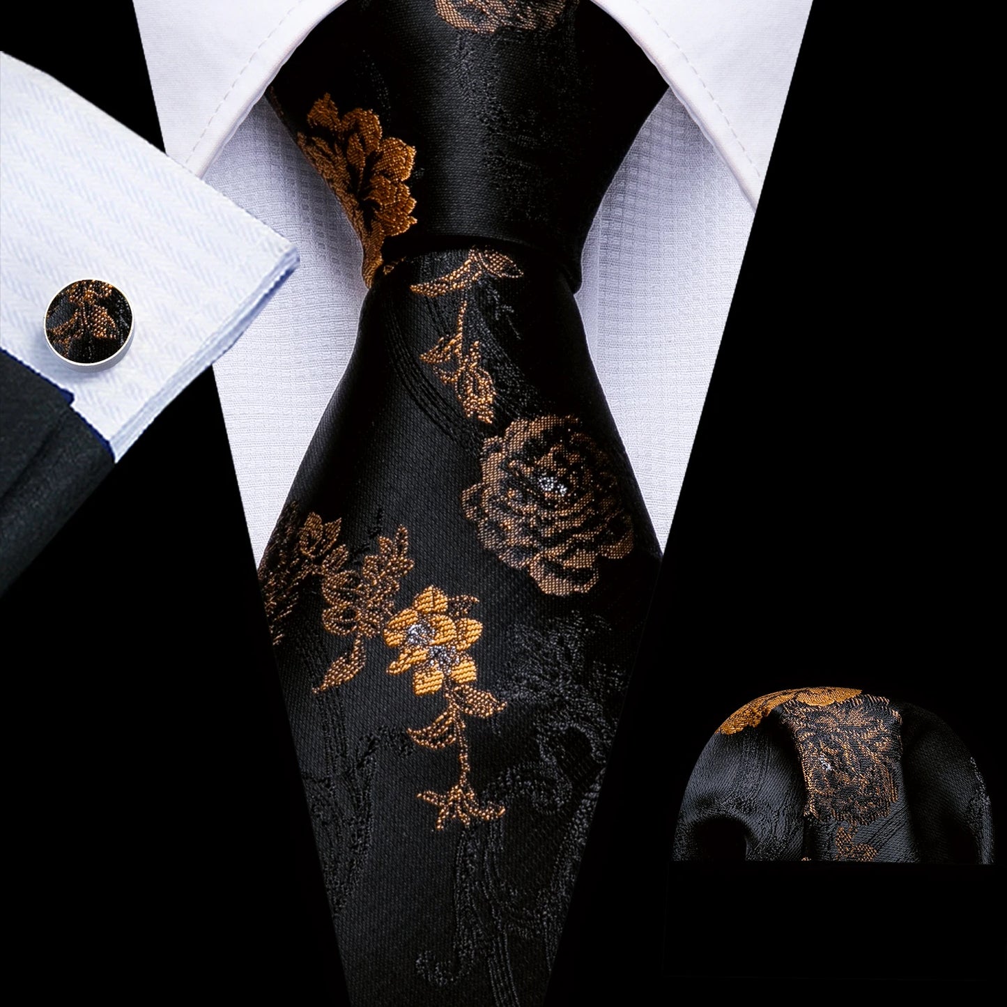 M&T Wear - Exquisite Floral Silk Necktie & Cufflink Set