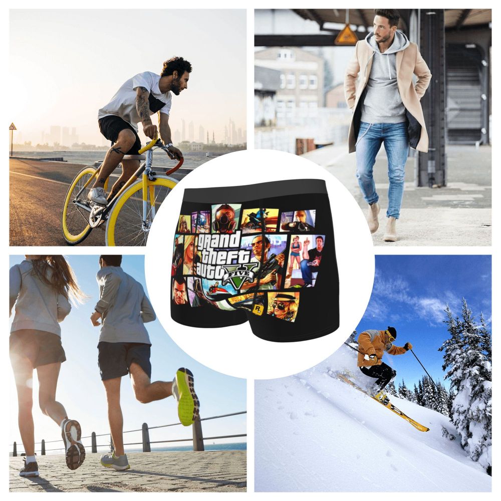 M&T Wear - Custom Grand Theft Auto Adventure Game Underwear Men Breathable GTA Boxer Briefs Shorts Panties Soft Underpants For Homme