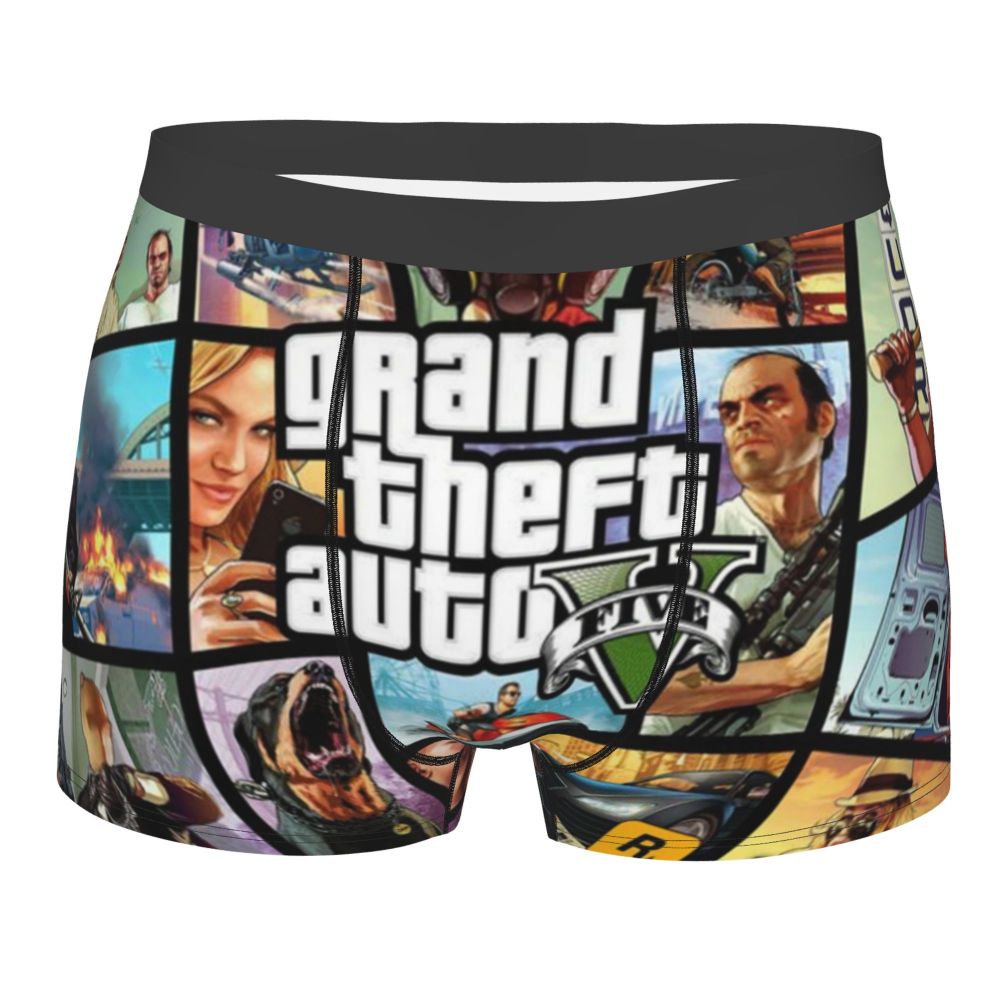 M&T Wear - Custom Grand Theft Auto Adventure Game Underwear Men Breathable GTA Boxer Briefs Shorts Panties Soft Underpants For Homme
