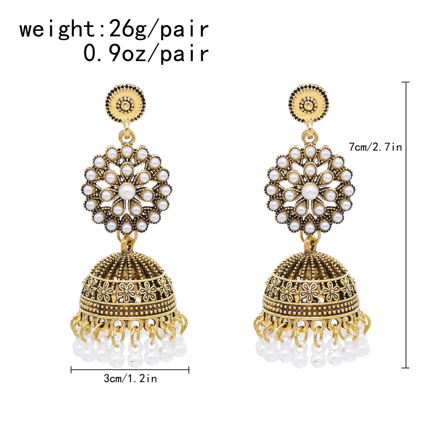 M&T Wear - Traditional Indian Jhumka Earrings for Women | Vintage Peacock Bell Design with Pearl Beads