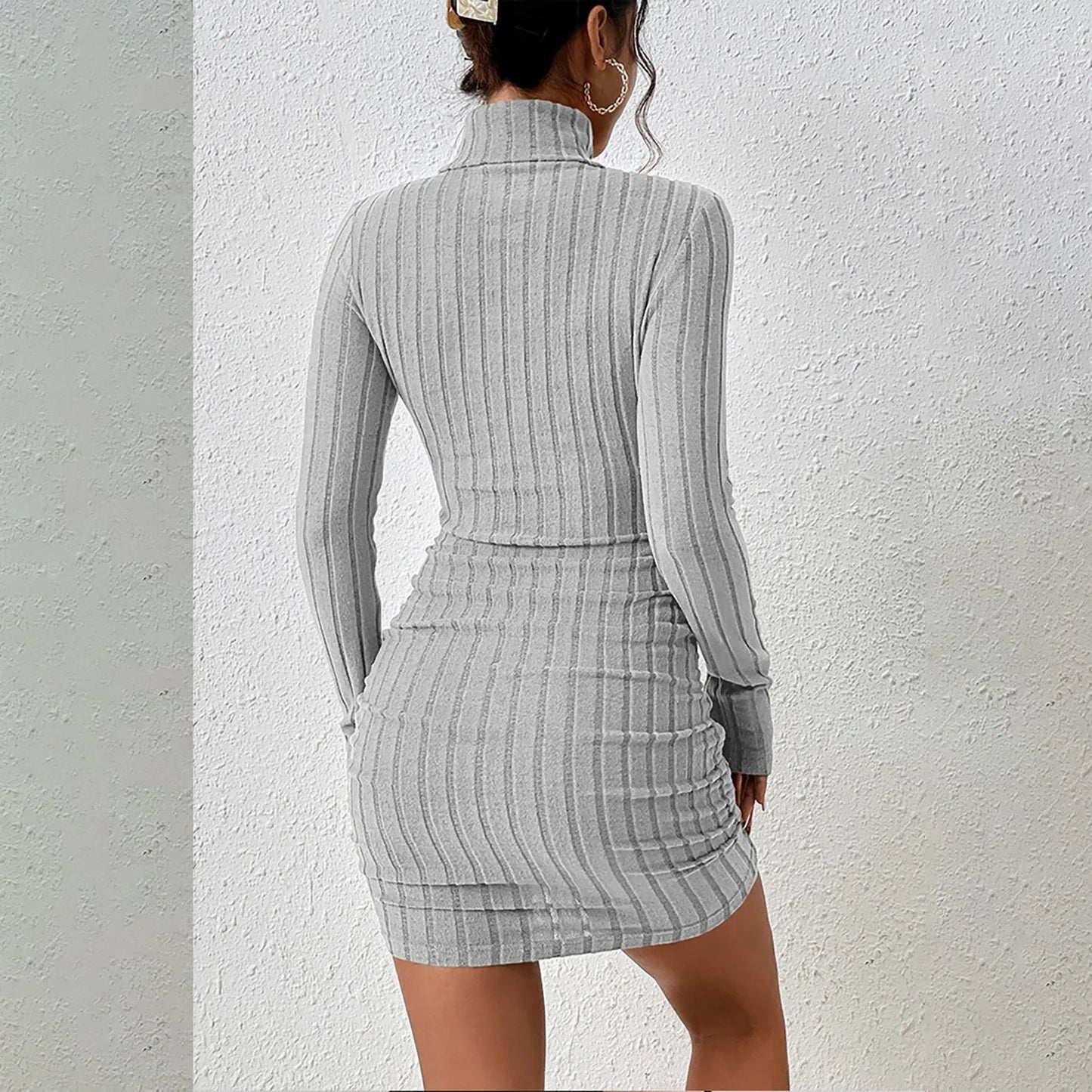 M&T Wear - Elegant Turtleneck Bodycon Mini Dress