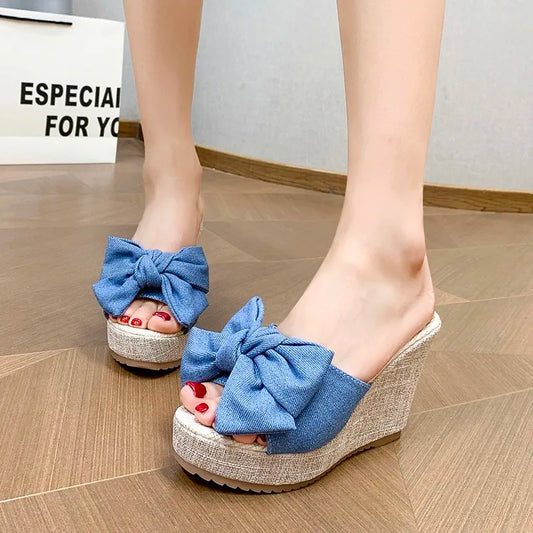 M&T Wear - Women Fashion Casual Party Club Shoes Bowknot Design Platform Wedge Slippers Sandals Women Summer Fashion Flip Flops