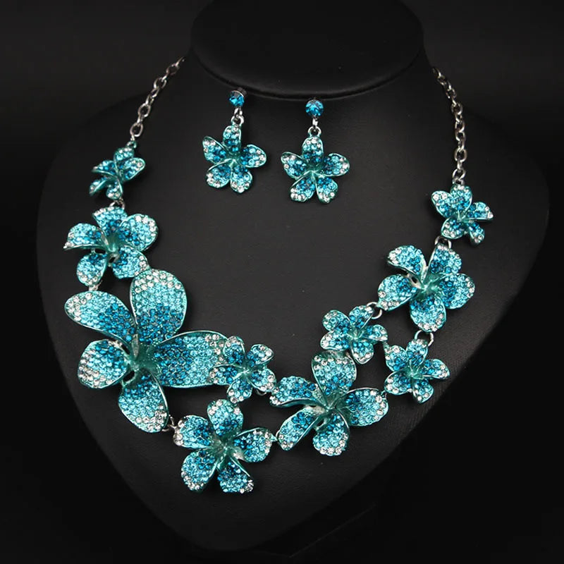 M&T Wear - Luxury Crystal Flower Necklace & Earrings Set for Women