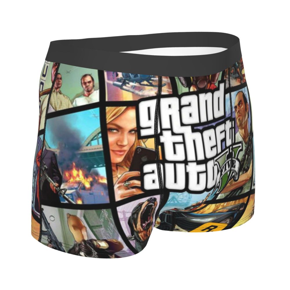 M&T Wear - Custom Grand Theft Auto Adventure Game Underwear Men Breathable GTA Boxer Briefs Shorts Panties Soft Underpants For Homme