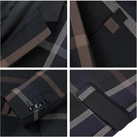 M&T Wear - Men’s 3-Piece Check Plaid Suit – Classic One Button Design