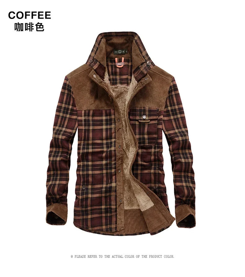M&T Wear - Men's Windproof Plaid Fleece Shirt Jacket