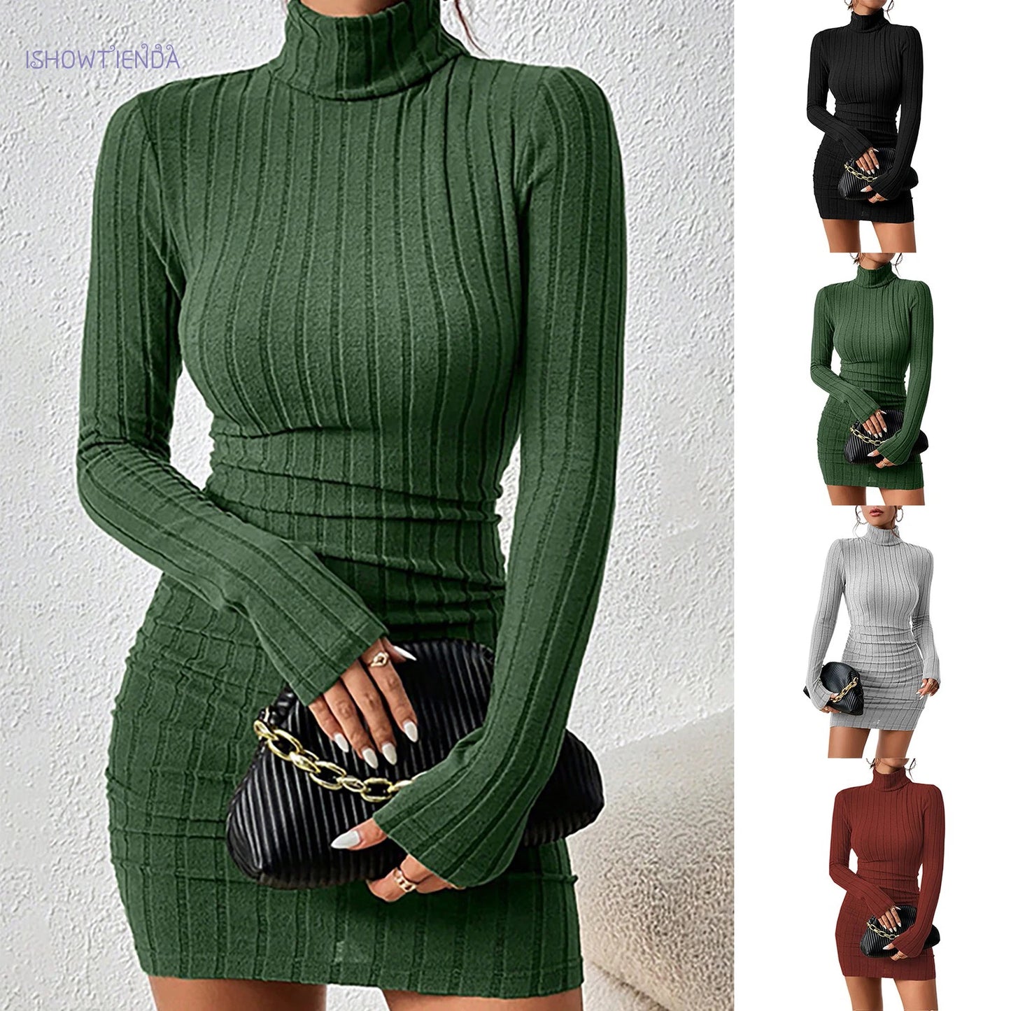 M&T Wear - Elegant Turtleneck Bodycon Mini Dress
