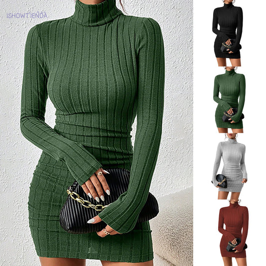 M&T Wear - Elegant Turtleneck Bodycon Mini Dress