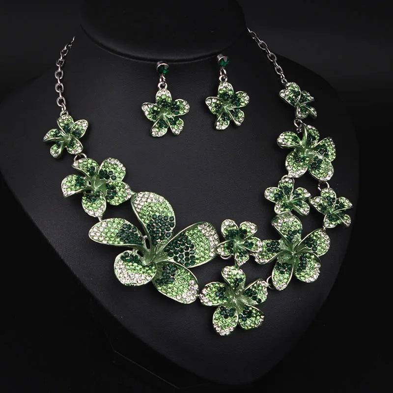 M&T Wear - Luxury Crystal Flower Necklace & Earrings Set for Women