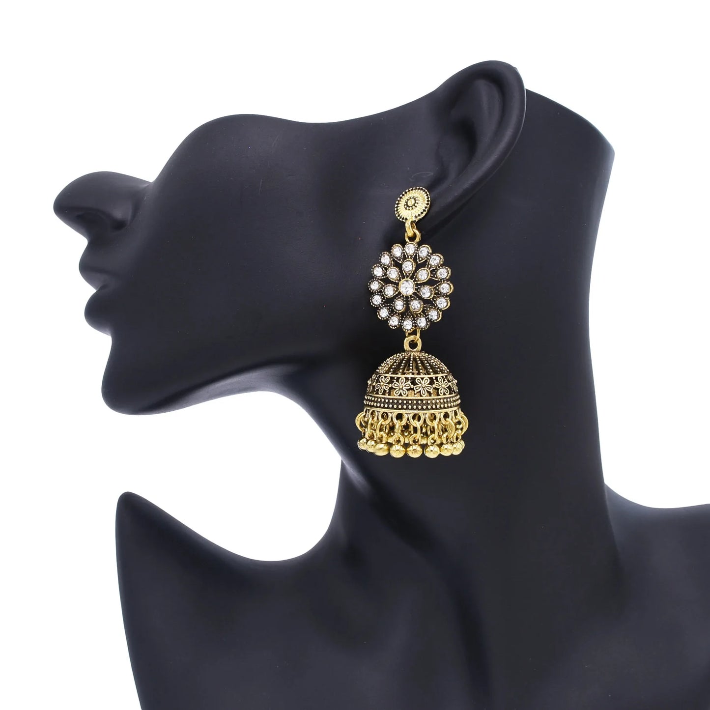 M&T Wear - Traditional Indian Jhumka Earrings for Women | Vintage Peacock Bell Design with Pearl Beads