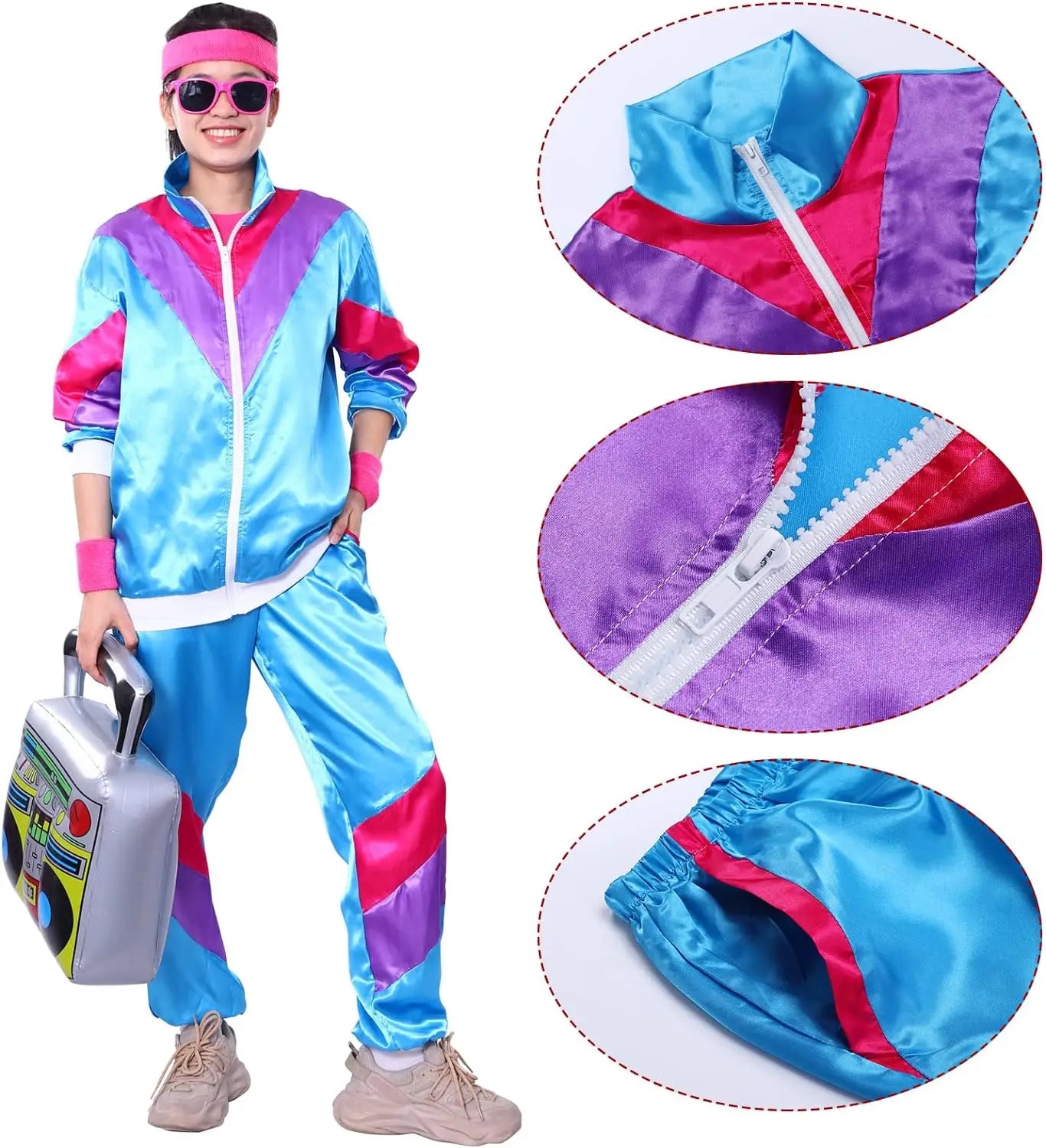 M&T Wear - Tracksuit Costumes for Men 90s Hip Hop Shell Suit Costume Mens 80s Retro Tracksuit Jacket Disco Costume Windbreaker and Pants
