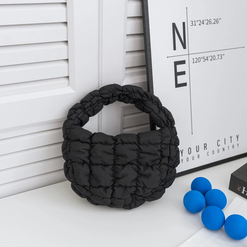 M&T Wear - Fashion Mini Puffer Tote Bag Quilted Circle Phone Purse in Elegant Purple