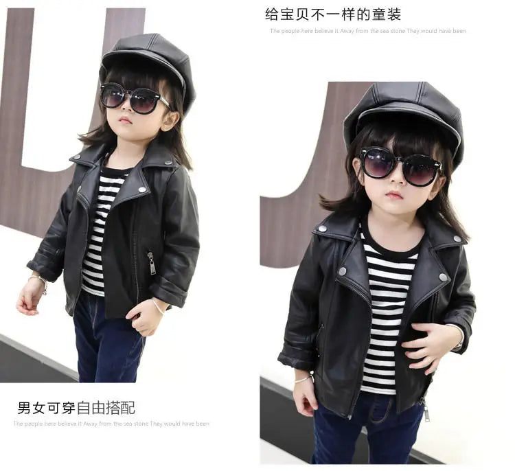 M&T Wear - Girls Boys PU Jackets Kids Baby Leather Jacket Spring Autumn Coat Children Clothes Overcoats 2-10T
