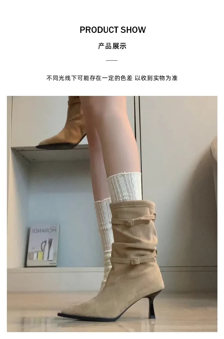 M&T Wear -  Sexy Pointed Toe Women Boots Autumn High Heels Shoes Luxury Chelsea Boots Party Stiletto Pumps New Plus Size 40 Mujer Botas
