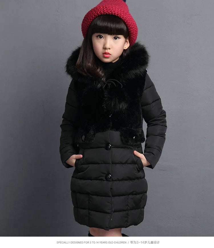 M&T Wear - Winter Warm Jackets for Girls Fashion Fur Hooded Children Girls Waterproof Outwear Kids Cotton Lined Parkas