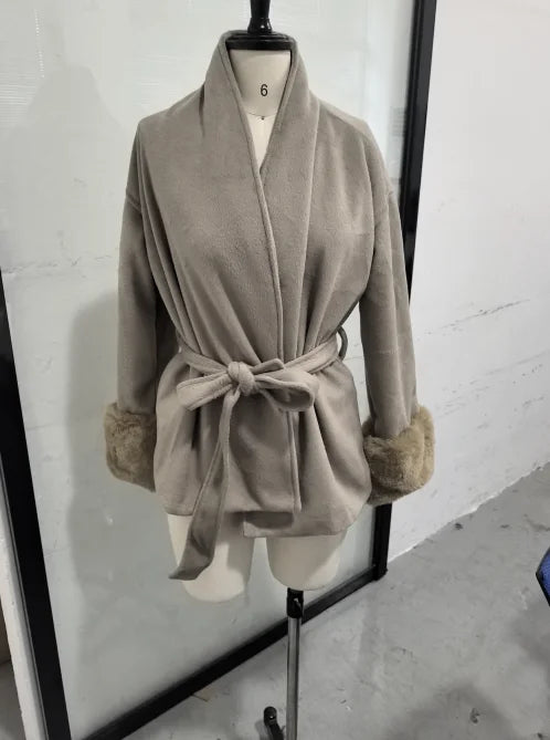 Elegant Solid Long Overcoat Women Turn-down Collar Lace Up Full Sleeve Classic Warm Coat 2025 New Lady Autumn Winter Casual Wear