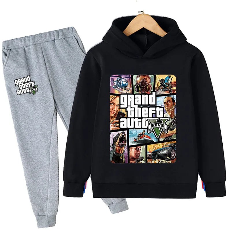 M&T Wear - Kids Game Gta 5 2pcs Hooded Sweatshirt+Jogging Pants Suits 3-13 Years Boys Girls Spring Autumn Tracksuits Children Clothes Sets