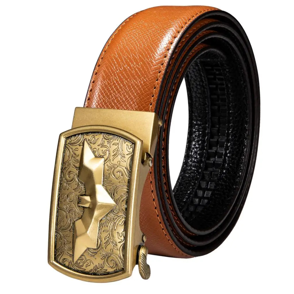 M&T Wear - Luxury Gold Buckle Cowskin Genuine Leather Belt