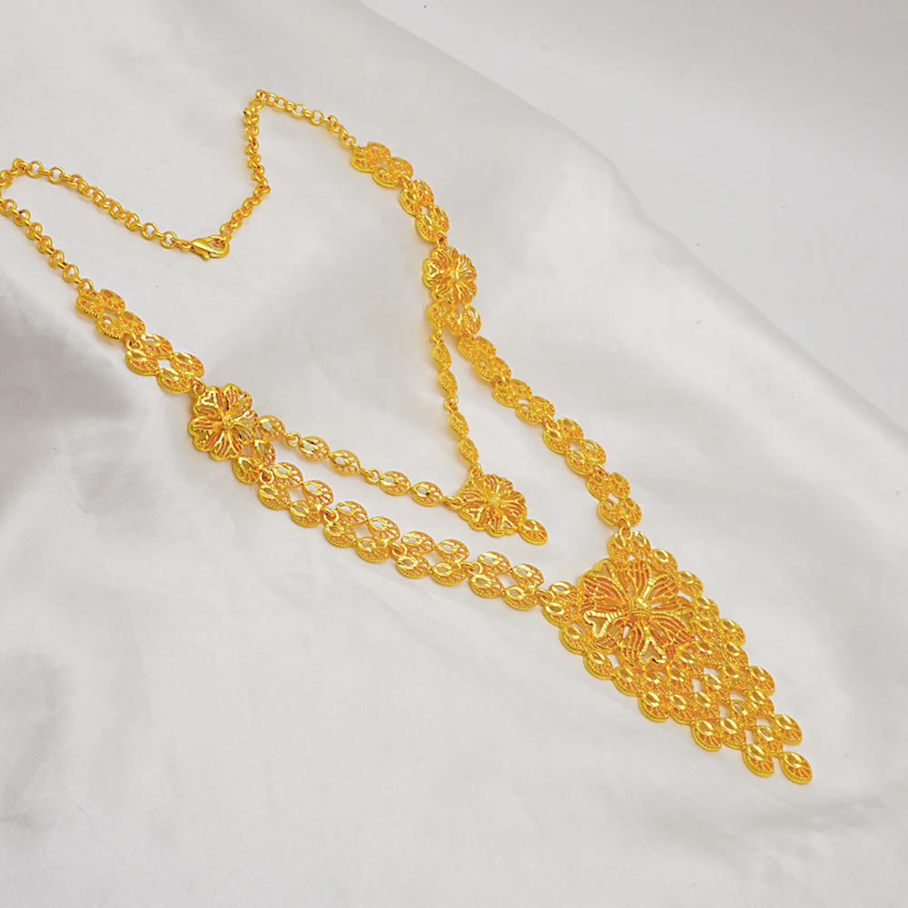 M&T Wear - Dubai Women's Jewelry Set, Gold Plated Necklace & Earrings for Weddings and Parties