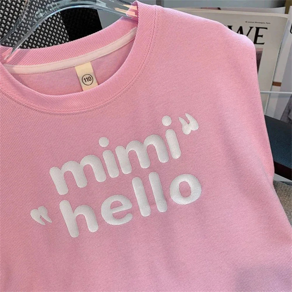 M&T Wear - Kids Tracksuits Sweet Sleeveless Letter Print T-shirt + Shorts 2 Pcs Set 4-15 Years Girls Casual Sports Style Clothes