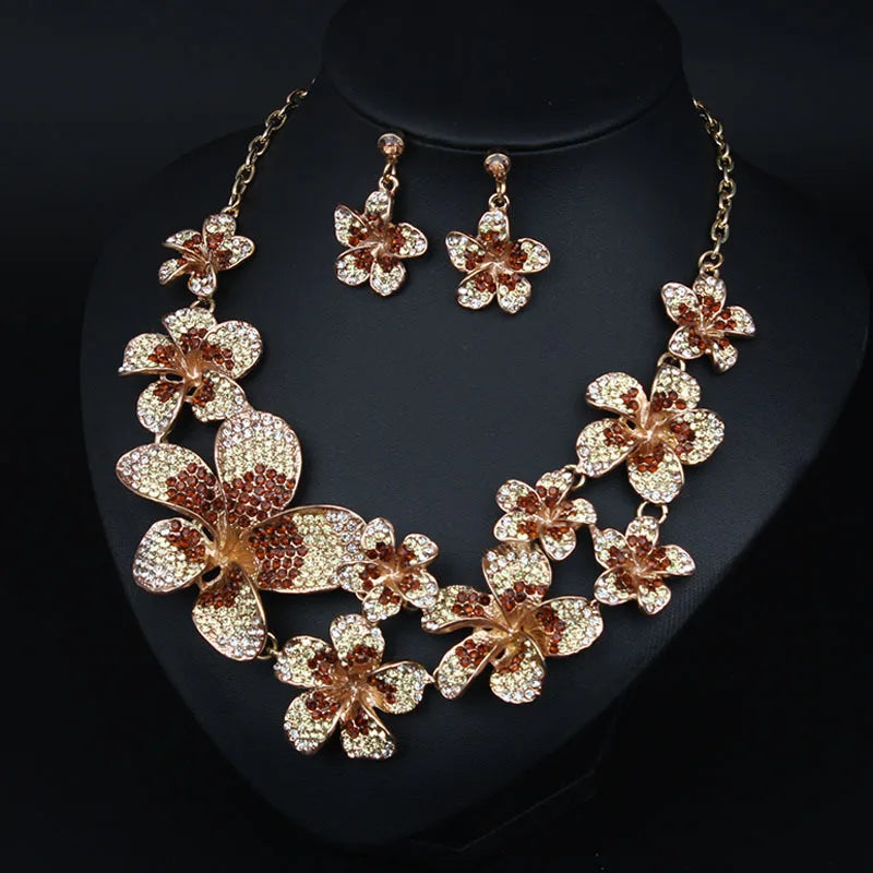 M&T Wear - Luxury Crystal Flower Necklace & Earrings Set for Women