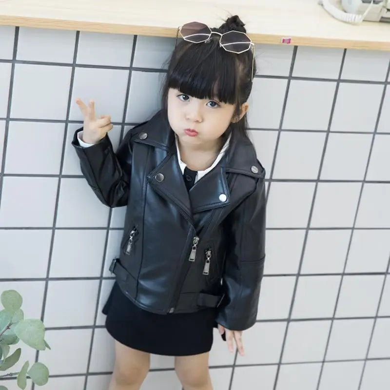 M&T Wear - Girls Boys PU Jackets Kids Baby Leather Jacket Spring Autumn Coat Children Clothes Overcoats 2-10T