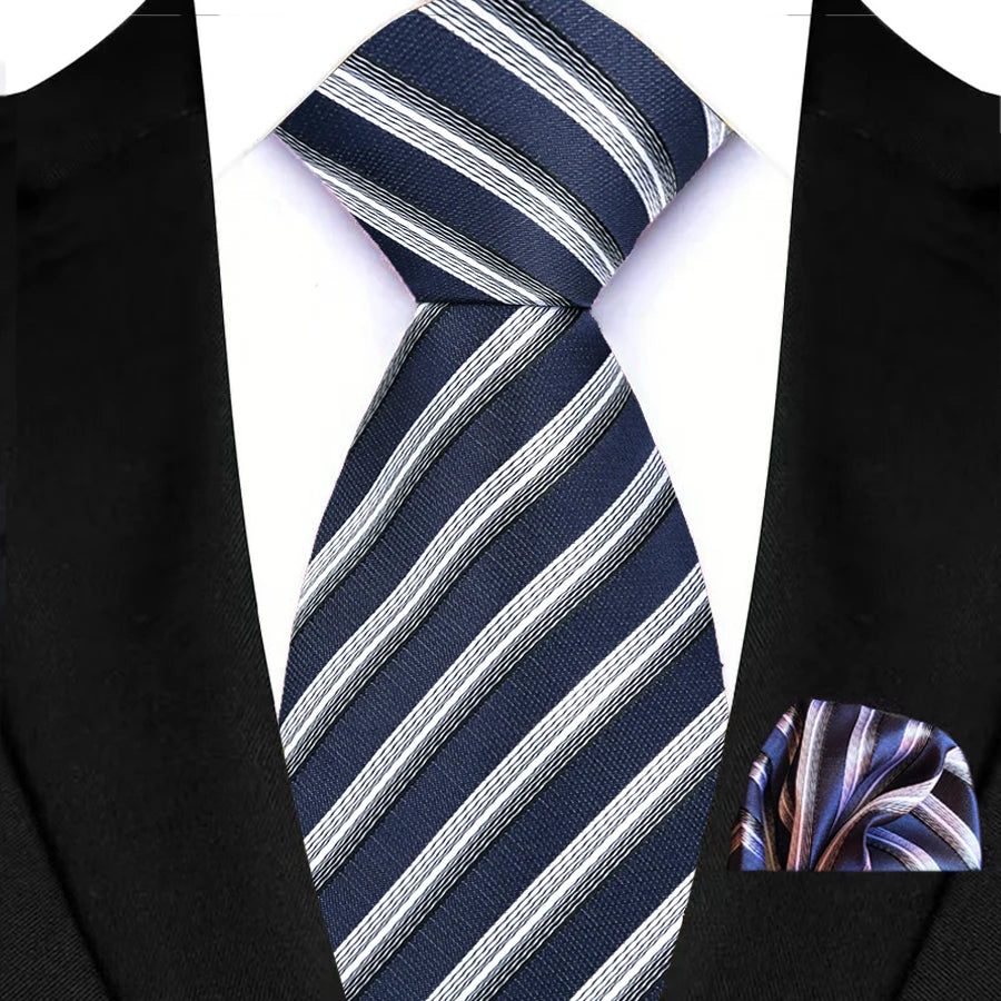 M&T Wear - Luxury Navy Solid 8cm NeckTie & Pocket Square Set