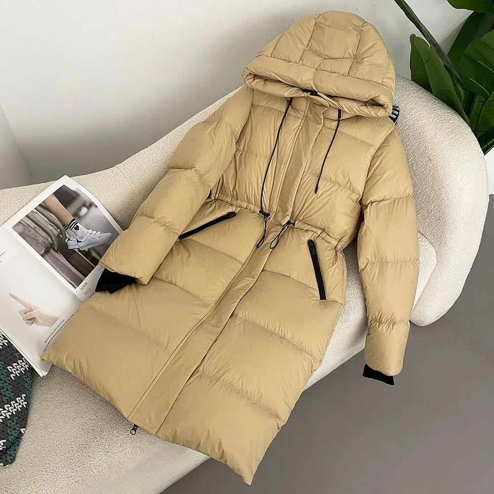 M&T Wear - Luxury Real Fox Fur Hooded White Duck Down Long Coat