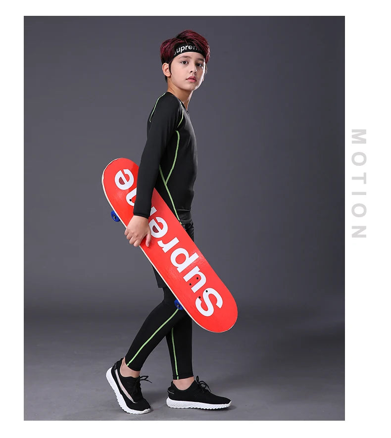 M&T Wear - Fitness Tracksuits Youth Warm Pants Tops Underwear Tight Sports Clothes for Boys Compression Running Basketball Sportswear