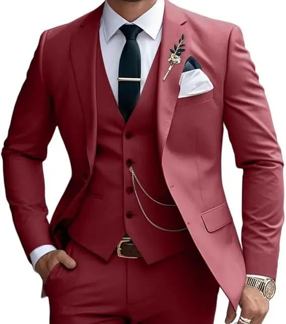 M&T Wear - Men’s 3-Piece Solid Slim Fit Suit – Elegant Banquet & Party Attire